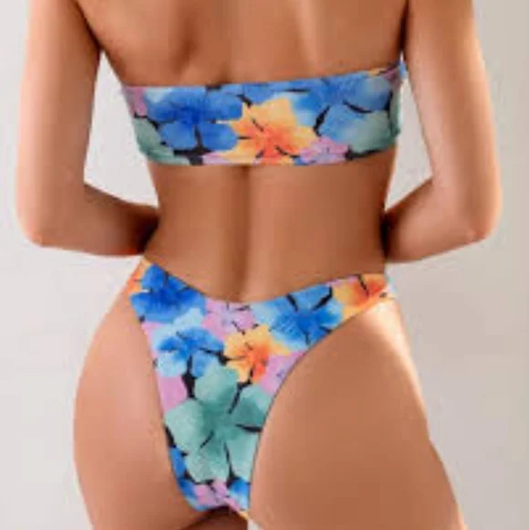 Lulus pink blue nova floral two piece bikini swimsuit swimwear swim top small - Picture 5 of 7